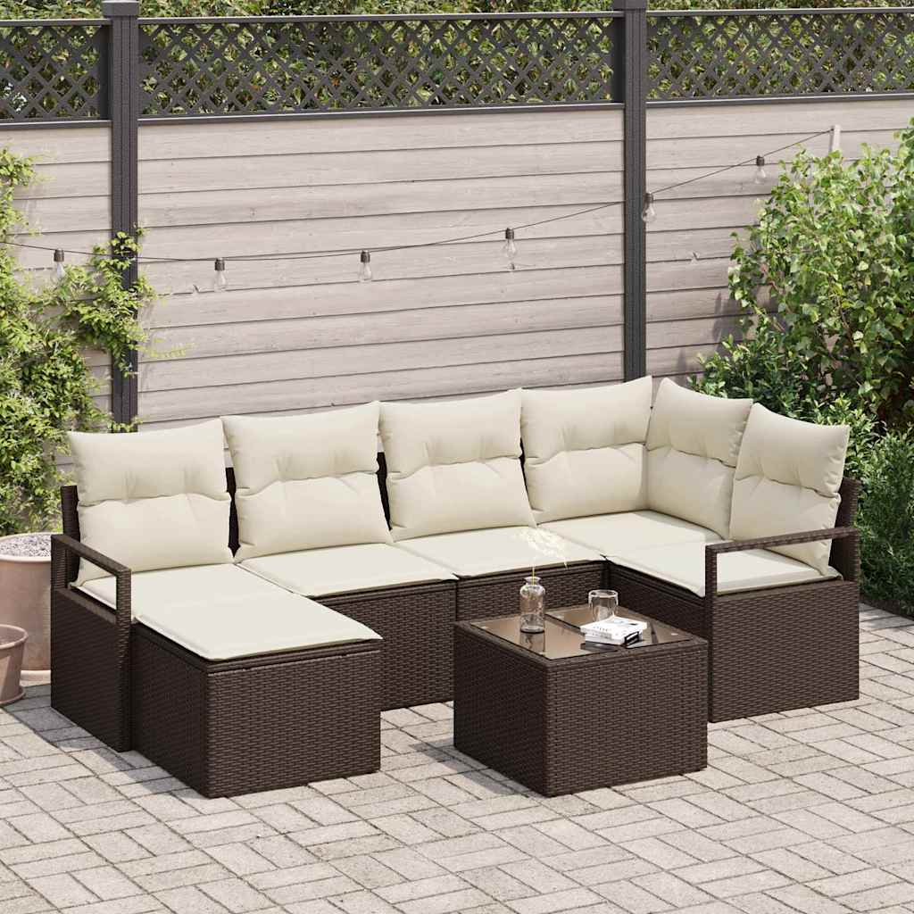 Garten-Sofa-Set mit Kissen mit Speicher 7 pcs Braun und Creme